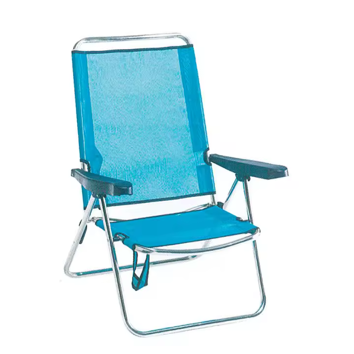 Alco Silla Tumbona Baja Playera Alta Respaldo Ajustable Ligera y Portátil Tubo de Metal Tejido Decorado Liso Reposabrazos Cómodos Soporta Hasta 110kg Color Turquesa - 1