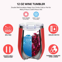 Taza De Vino Aislada De Acero Inoxidable De 12 Oz Con Tapa Para Vino Y Café Taza Sin Pies Para Bebidas Calientes Y Frías - details 0