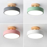 Lámpara De Techo Industrial Nórdica Para Entrada Sala De Estar Comedor Dormitorio Estudio Baño Luz Redonda De Madera Moderna - details 12