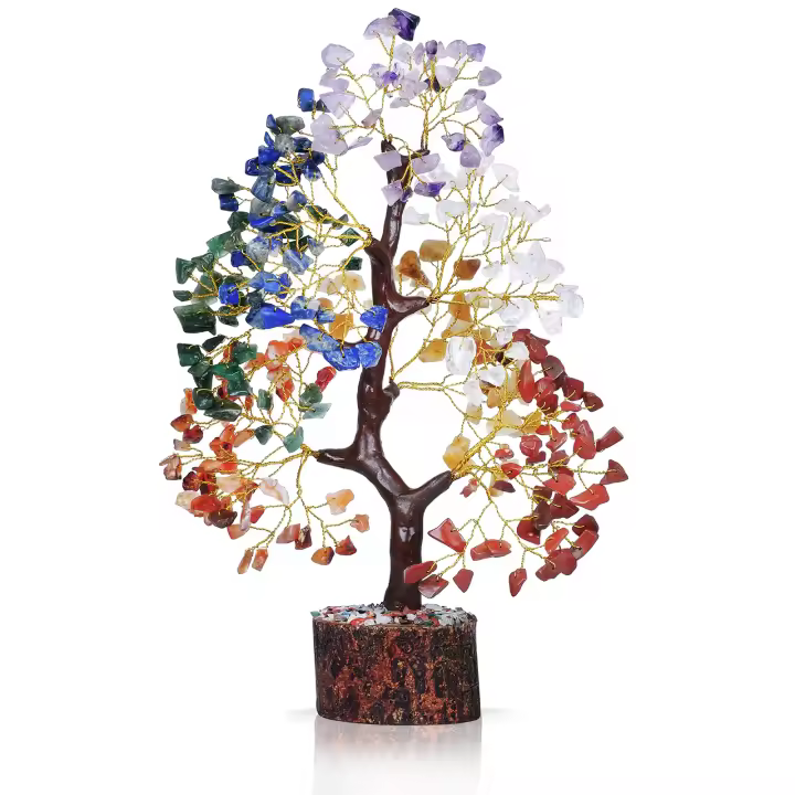1PC Árbol De Cristal De Gemas Naturales Decoración Para Escritorio De Oficina Y Hogar Base De Madera Miniatura Para Sala De Estar - 1