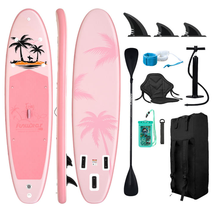 FunWater SUPFW37B Tabla de Paddle Surf Stand Up 335x84x15cm, Asiento Incluido, Base para GoPro, Impresión UV Antideslizante, 3 Aletas Deslizantes, EVA 3D Antideslizante, Cuerda Bungee, Anclaje D-Ring, Capacidad 165kg, Color Rosa