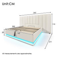 Cama Recuperta 160 × 200, Cama Doble Cama de Almacenamiento with Control de Aplicación LED y Función de Carga USB-C, Bastidor de Cama with Bastidor de Listones, PU, Blanco, Con Colchón, mesita de Noche - details 10