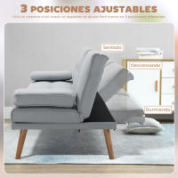 HOMCOM Sofá Cama 3 Plazas, Mesa Abatible con 2 Soportes para Vasos, 181x77x78 cm, Sofá Cama con Respaldo Ajustable, Apertura Clik-Clak, Reposabrazos Desmontables, Patas de Madera, Gris Claro - details 4