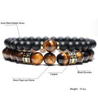 Pulsera De Hombre Con Piedras De Ojo De Tigre Naturales Y Zirconia Lujo Accesorios Para Hombre Regalo Para Novio Pulsera De Cuentas Redondas De Metal Cuero - details 8
