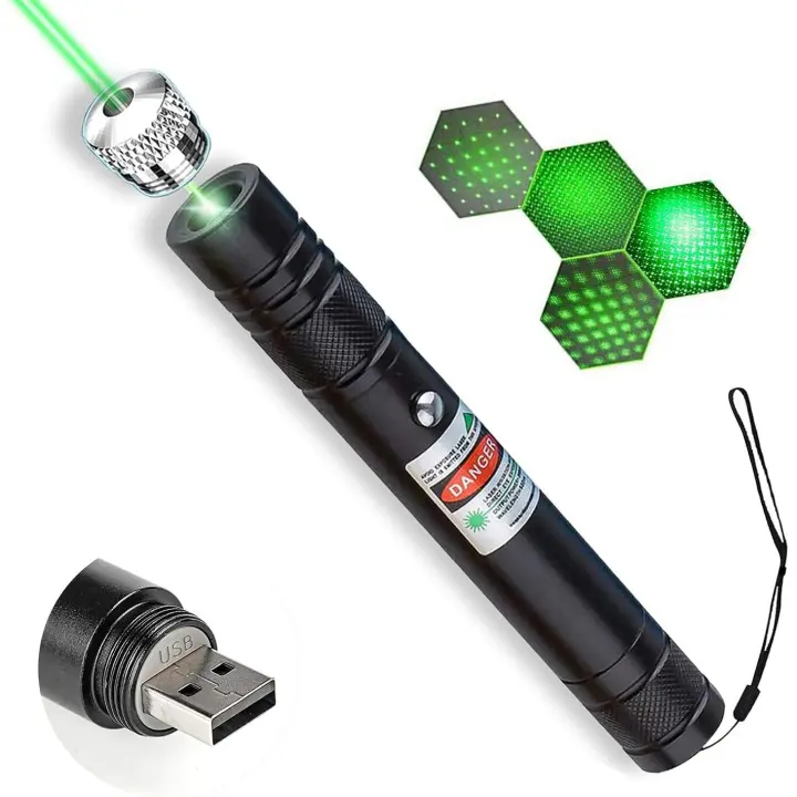 Puntero láser, linterna táctica de 2000 m, luz verde de larga distancia, linterna de mano de alta potencia, puntero láser recargable para USB con tapa de estrella, enfoque ajustable para interacción con mascotas, escalada en roca, caza y reuniones - 1