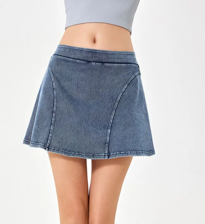 Falda pantalón Deportiva Mujer push up high Belt estil Vaquero elástico - 1