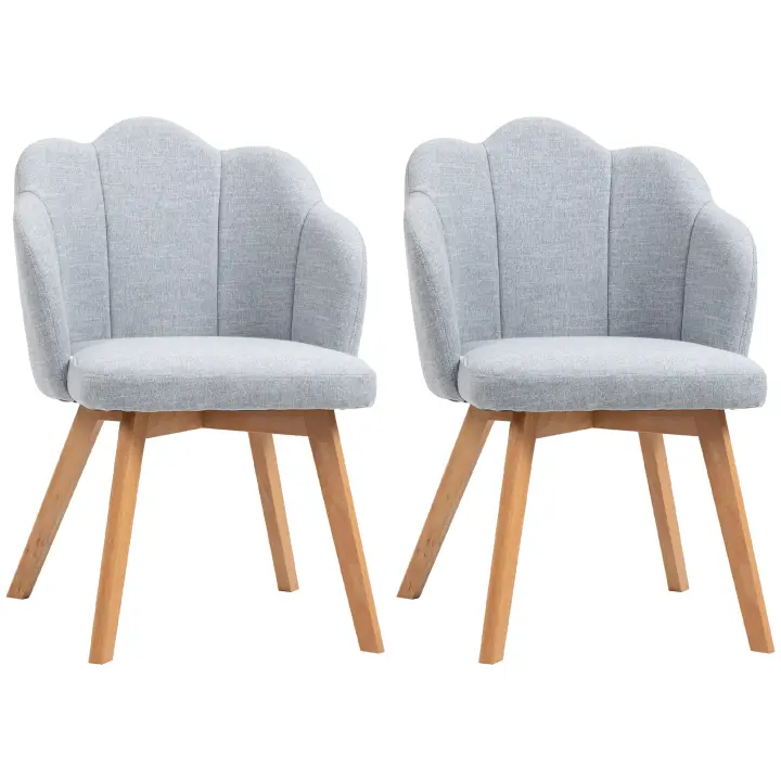 HOMCOM Sillas de Comedor Tapizada en Lino Sintético Set de 2 Sillas de Cocina con Asiento y Respaldo Acolchados Moderno Carga 120 kg 58x60x82 cm - 1