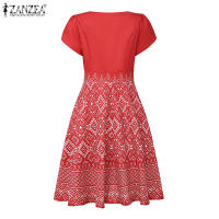 ZANZEA Vestido Elegante Para Mujer Con Estampado Étnico Manga Flor De Pétalo Cuello Cuadrado A-Line Longitud De Rodilla Vestidos De Fiesta Verano - details 6