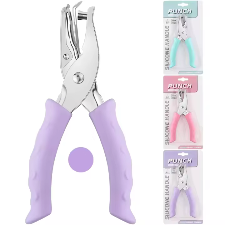 Perforadora de un solo orificio de metal de color morado con mango suave para manualidades, etiquetas, ropa, billetes, álbumes de recortes, herramienta, 3 opciones de colores - 1