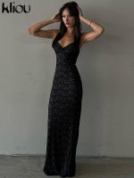 Vestido Maxi De Malla Kliou Para Mujer Elegante Con Tirantes Y Corte Hollow out Ajustado Alta Calle Trendy Ropa De Fiesta - details 12