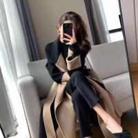 Abrigo Elegante De Punto Y Poliéster Para Mujer Estilo Largo Y Patchwork Cinturado Slim Abrigo De Otoño E Invierno De Alta Calle - details 6