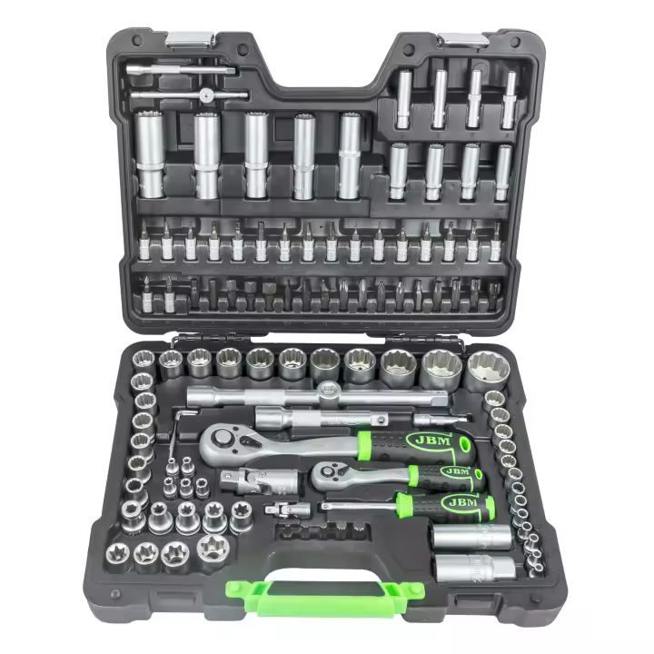 Maletín de Herramientas JBM modelo 54036 de 139 piezas con vasos 12 cantos cincado  - Juego Completo de Herramientas Manuales para el Hogar. Moto, coche y Motor, Excelente Precio - 1