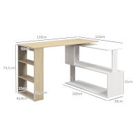 HOMCOM Escritorio Esquinero Giratorio, 120x110 cm, Escritorio en L, Mesa de Escritorio con Estantes, para Oficina en Casa, Estudio, Hogar, Natural y Blanco - details 2