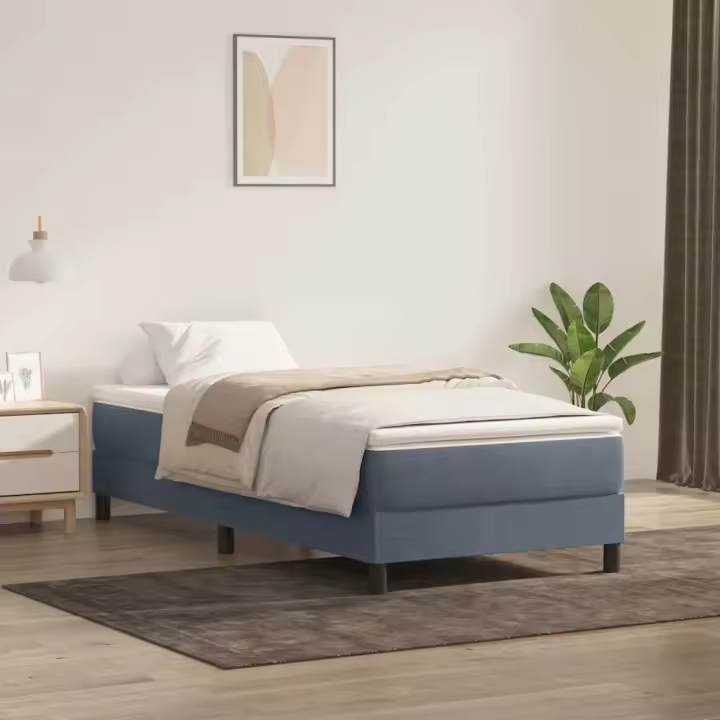 vidaXL Cama box spring sin colchón gris oscuro terciopelo 80x220 cm - 1