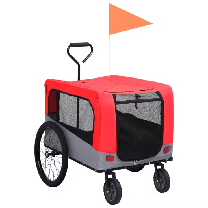vidaXL Remolque de bicicleta para mascotas cochecito 2 en 1 rojo gris - 1