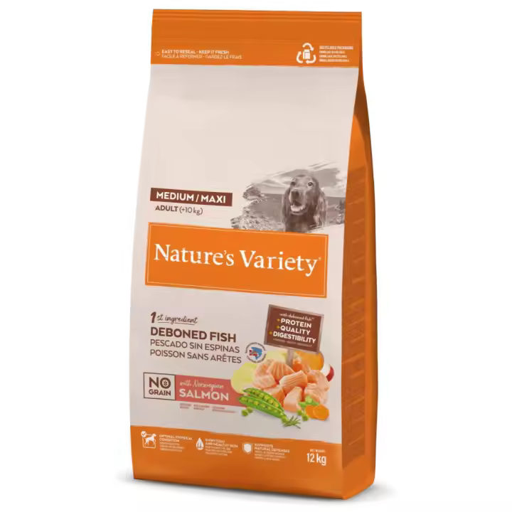Nature's Variety Adult Medium/Maxi No Grain Salmón Noruego Piensos sin cereales Alimento para adultos de tamaño mediano/grande sin granos de salmón noruego de Nature's Variety - 1