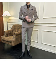 Traje De Negocios Slim Fit Doble Botón De Color Sólido Dos Piezas Coreano Elegante Para Hombres Con Pantalones Talla S-7XL - details 21