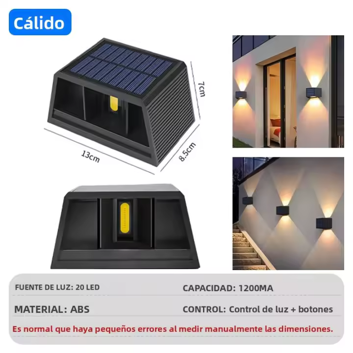 Lámpara De Pared Solar LED Impermeable 5W Ajustable Para Iluminación Hacia Arriba Y Abajo Decoración Para Porche Y Patio Material ABS - 1