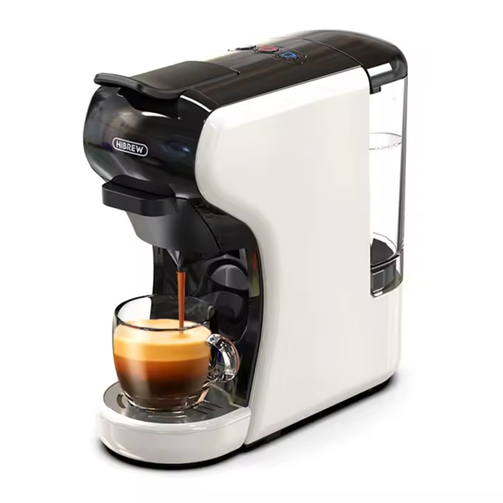 HiBREW Cafetera de cápsulas H1A, cafetera multicápsulas 4 en 1, compatible con cápsulas DG/Nes/ESE/café molido, Parada automática, Modos de café caliente y frío, Espresso perfecto, Negra - 1