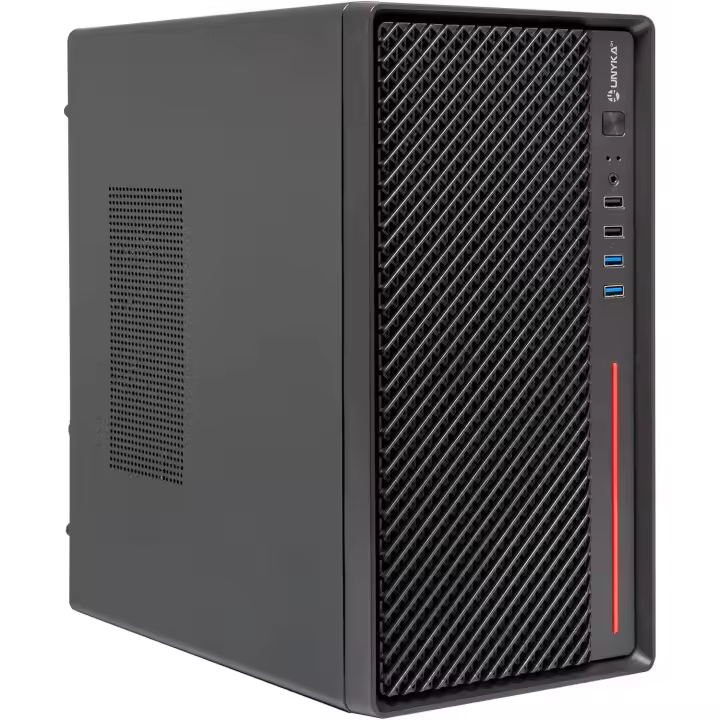 UNYKAch NUMEN 300 Pro – Caja PC Micro ATX, 4 USB (2×3.0 + 2×2.0), Soporte ATX, GPU hasta 250 mm, Compacta Negra/roja, Ideal para Empresas, Comercios e Instituciones - 1