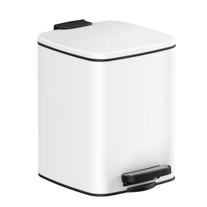 SONGMICS Cubo de Basura de Baño, 6 L Cubo Basura Compacta, con Pedal, para Espacios Pequeños, con Tapa de Cierre Suave, Acero, Negro/Blanco - 1