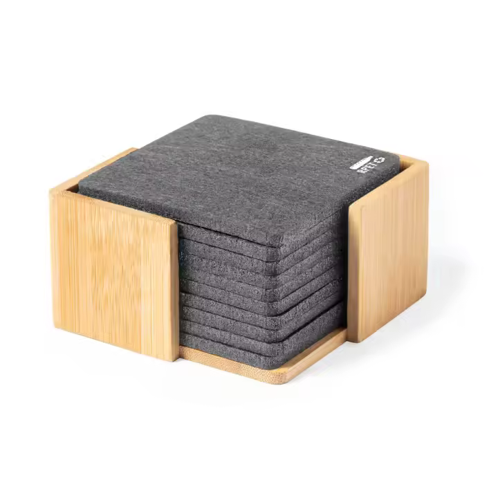 Set de posavasos de fieltro - Pack con 10 posavasos en soporte de madera personalizable - Yujuuu - 1