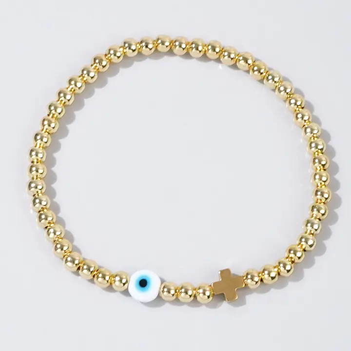 Pulsera De Bohemia Para Mujer Con Piedra Hematita Curativa Y Cruz De Moda Plata De 18K Con Pulsera Antojada Colgante Geométrico - 1