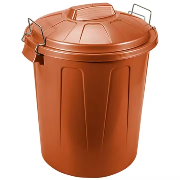Tradineur - Cubo de basura de plástico, incluye tapa y asas metálicas, contenedor de residuos, papelera, reciclaje, fabricado en España (Marrón - 7 litros - 30,2 x 23 cm) - 1