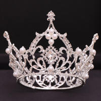 Cetro De Boda De Perlas Y Cristales Dorados Accesorio De Cabello Para Mujer Tiara Redonda De Moda Joyería De Novia - details 1