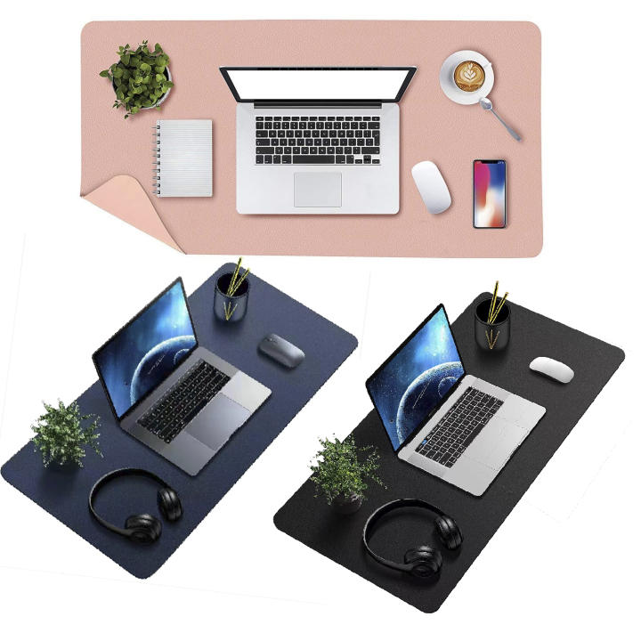Alfombrilla de Raton y Teclado Escritorio, 800x400x2mm Esterilla del Escritorio de Oficina, Antideslizante e Impermeable en Cuero PU, Alfombrilla del Ordenador portátil en Color Liso, Negro  Azul  y Rosa
