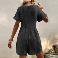 Monos De Verano Casuales Para Mujer Con Hombros Descubiertos Y Mangas Cortas Ruched Estilo Romper De Piernas Largas Con Bolsillos De Poliéster - details 58