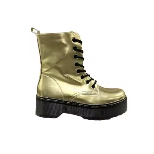 TEOVEL Botín de Mujer Estilo Militar con Triple Suela - Cierre de Cordones y Cremallera - RQ29 - Altura Tacón 5 Cm - Plataforma 3,5 Cm - - 1