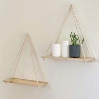 Soporte De Madera Para Pared Con Correa De Henequén Colgante Estilo Moderno Para Sala De Estar Y Jardín Organizador De Plantas Sin Marcas En La Pared Tamaño 35x14x0.9cm - details 2