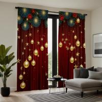 Cortina De Navidad Roja Con Encaje 2 Piezas Decoración De Hogar Estilo Pastoral Para Sala Y Dormitorio Translúcida De Poliéster - details 4