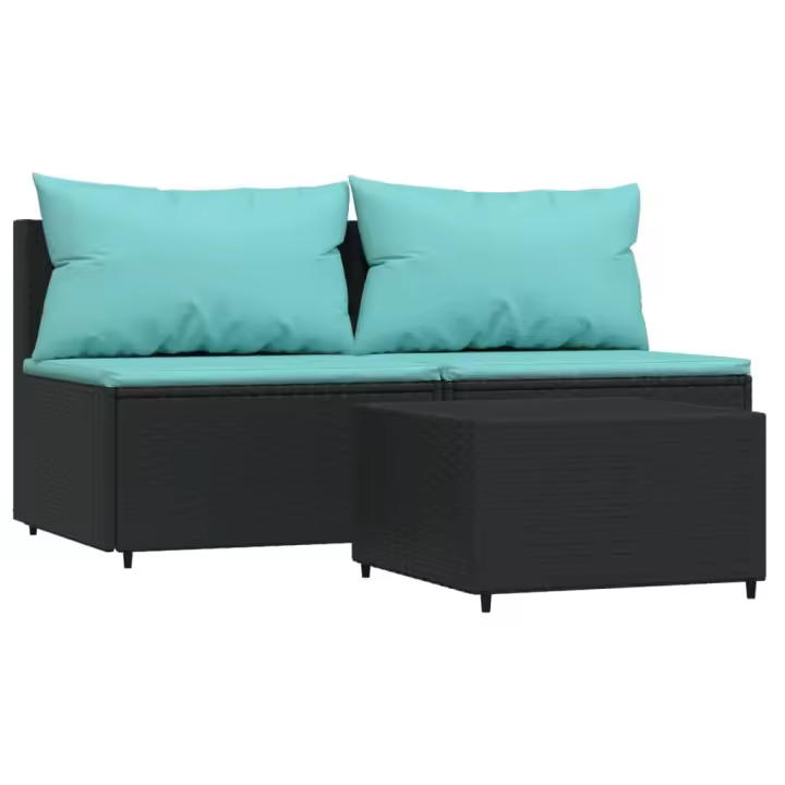 vidaXL Set de muebles de jardín 3 pzas y cojines ratán sintético negro - 1