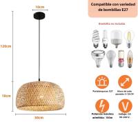 Lámpara Colgante De Bambú E27 Estilo Chino Tejido a Mano 30cm Decoración Para Restaurantes Y Hogares Iluminación De Fixtures - details 12