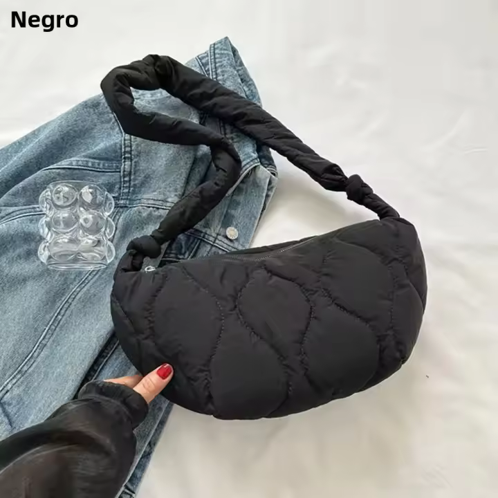 Bolso De Mano Plegable Para Mujer Con Gran Capacidad Y Cierre De Cremallera Estilo Casual Bolsa De Hombro Con Capa De Algodón Acolchado Bolsa Mensajera Moda - 1