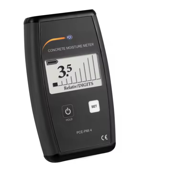 PCE Instruments Medidor de humedad de materiales para edificios con 8 electrodos de resorte / Diferentes escalas programadas / Indicación numérica y gráfica / Función MAX HOLD / Conversión al método de carburo de calcio para pavimentos  PCE-PMI 4 - 1