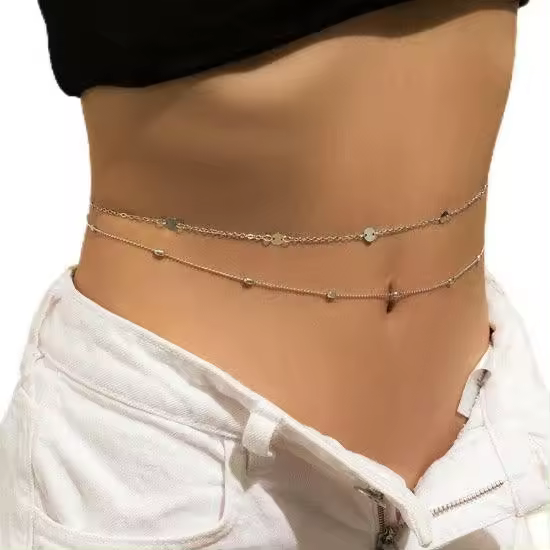 Cadena de cintura con lentejuelas Carufin Sexy Bikini Cadena de cuentas Cadena de cuerpo Joyería ajustable para mujeres y niñas (Plata) - 1