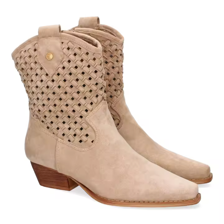 PuntoSalao Botines tacón bajo campero caña trenzada mujer color beige A-5166 - 1