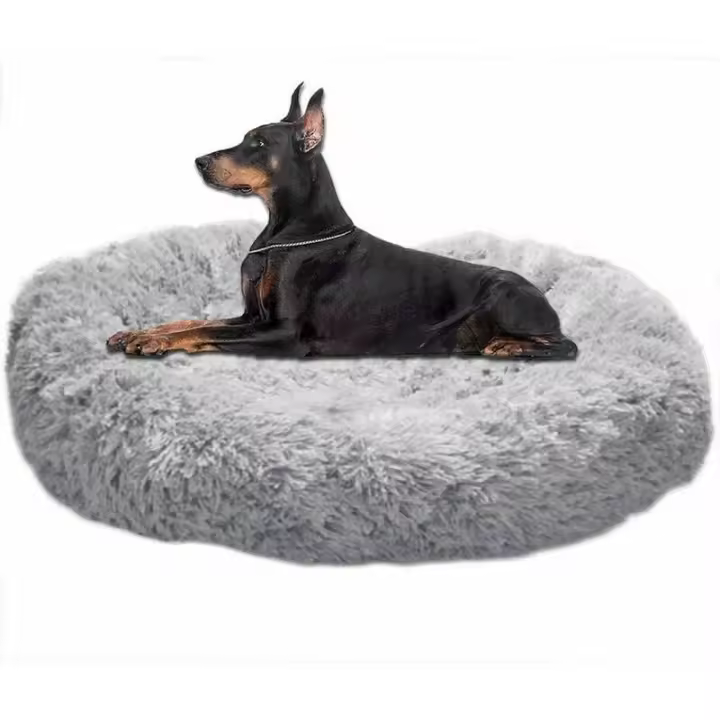 Cama para Perros Redonda y Suave, Extra Grande, Lavable with Juguetes, Cama para Perros de Lujo with Cojo, Cama type Donut para Perros Grandes, L-80 cm, Gris Claro - 1
