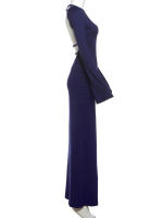 Vestido Bodycon Largo Elegante Y Sencillo Para Mujer Con Manga Flare Y Cuello Redondo Estilo Casual Sexy De Weir Puess Irregular Y Ajustado - details 3