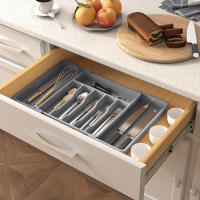 Organizador De Cajón De Cuchillería Ajustable Divisor De Alimentos Para Cocina Set De Bandejas De Almacenamiento De Utensilios Planos - details 4