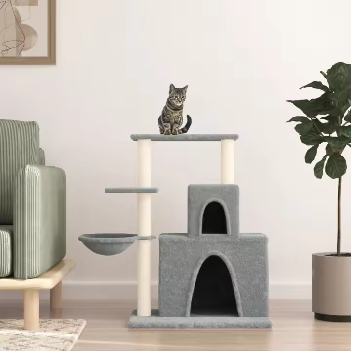 vidaXL Rascador para Gatos con Postes Árbol Torre de Escalada Sisal Color Crema,  Gris claro,  Gris oscuro y mas - 1