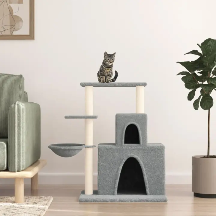 vidaXL Rascador para Gatos con Postes Árbol Torre de Escalada Sisal Color Crema,  Gris claro,  Gris oscuro y mas - 1