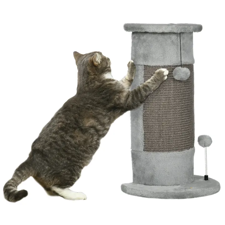 PawHut Poste Rascador para Gatos 58 cm Rascador para Gatos Arañador para Gatos con Poste de Sisal y Bolas Colgantes 34x25,5x58 cm Gris - 1