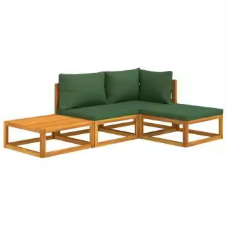 VIDAXL 3155308 juego de muebles de jardín de 4 piezas realizadas en madera maciza de acacia con cojines verdes - 1