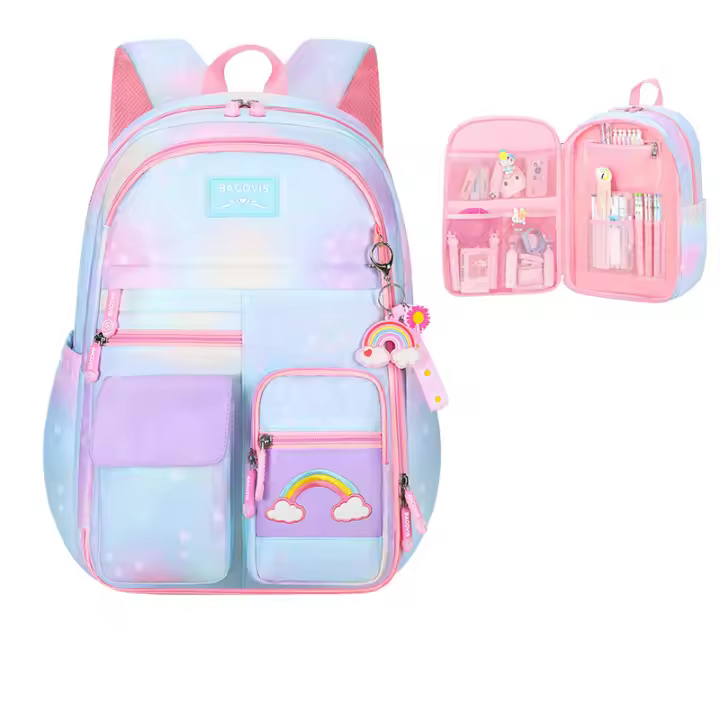 Mochila para Niñas Líder y Bonita de Gran Capacidad - 17,7*13,4/15,7*13,4 Pulgadas - Diseño Reflectante - Pink, Morado, Azul - 1