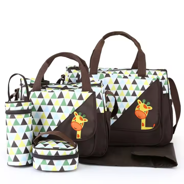 Bolso de mamá de moda, conjunto de cinco piezas, bonito patrón de dibujos animados, multifuncional, de gran capacidad, para madre y bebé, bandolera de un solo hombro. - 1