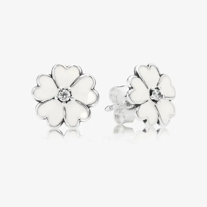 Pendientes de Aros en Plata de Lei Prímula de Esmalta Blanco 290569 EN12,Incluye Caja Original - 1